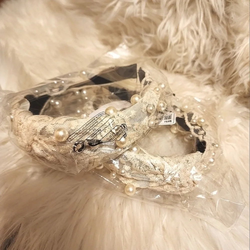 Lacy white‎ pearl beaded headband NEW